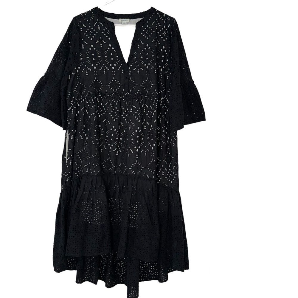 Sundance Selma Eyelet Black Dress High-Low, Lining, Pockets Size Petite Large